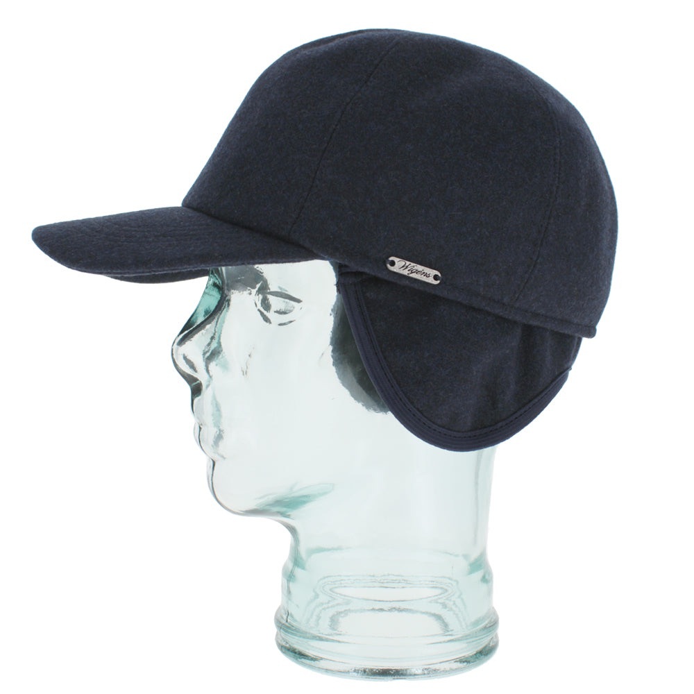 Wigens Kent 100% Wool Baseball Cap with Earflaps Navy